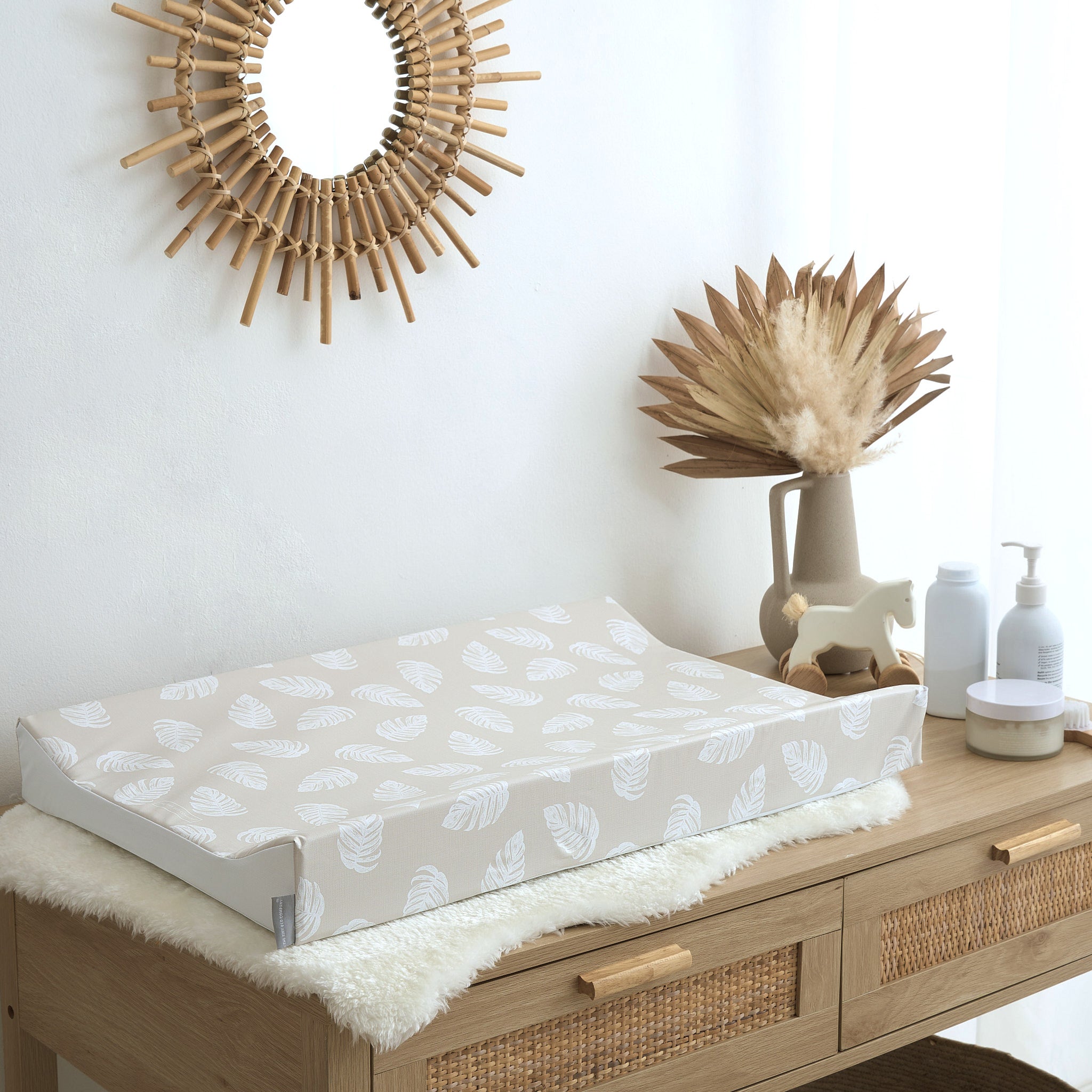 Anti-Roll Changing Mat - Palm Bay (Greige) - The Tiny Bed Company™