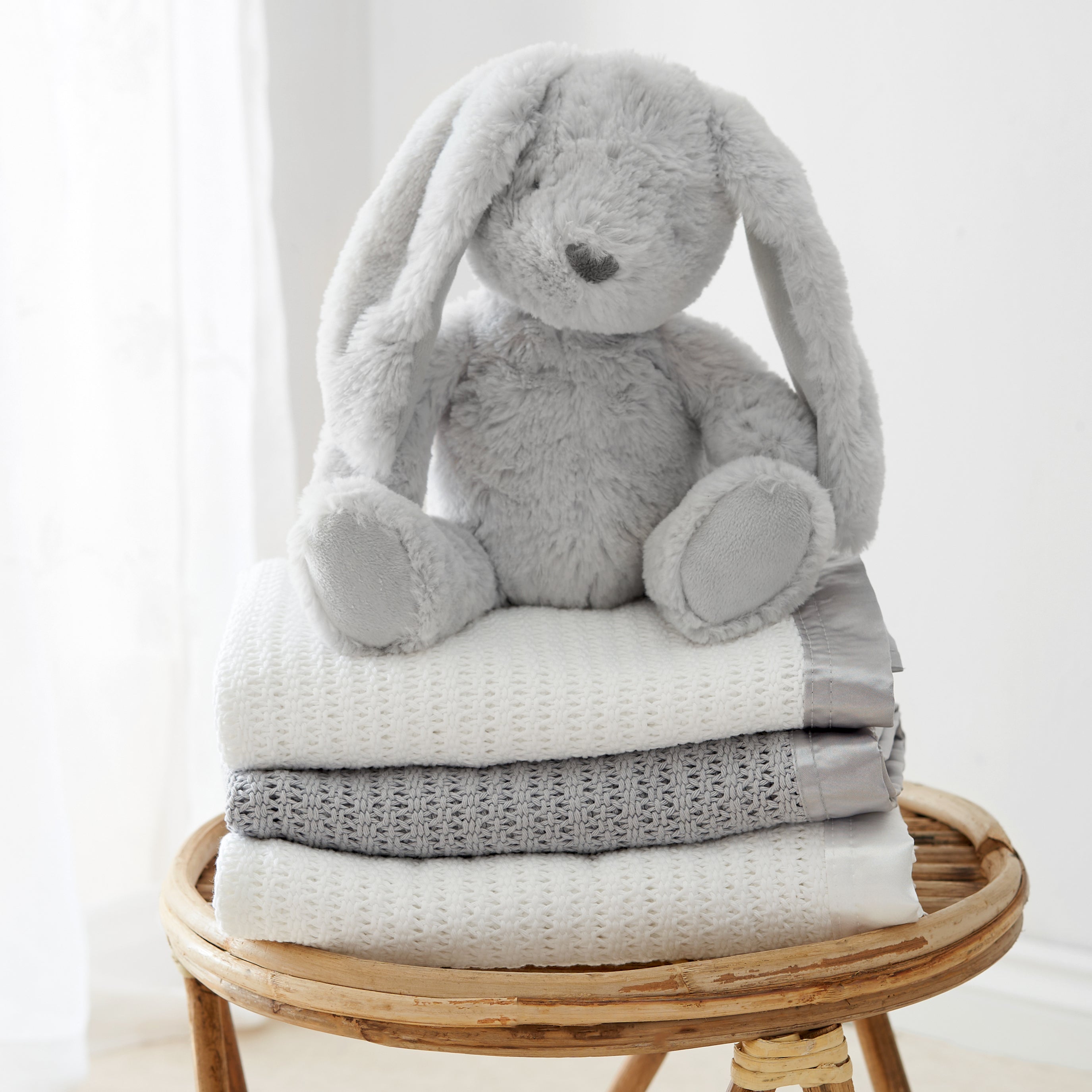 Luxury Organic Baby Blanket with Satin Edging – White & Grey - The Tiny Bed Company™